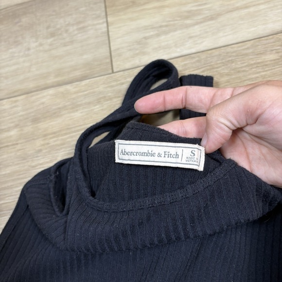 Abercrombie & Fitch Ribbed Tank Midi Dress Small Black Casual Sleeveless Slit - Picture 8 of 8